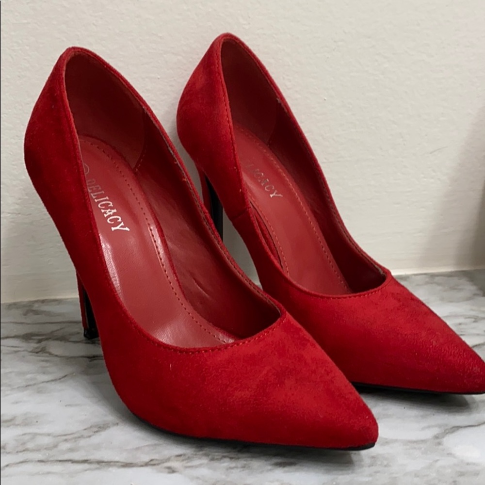 Red velvet heels